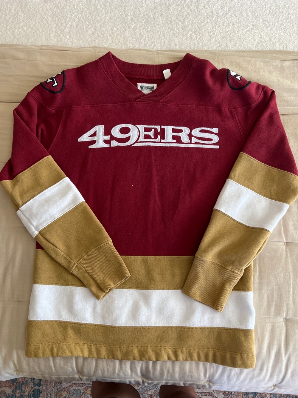 San Francisco 49ers Women's Crewneck Sweater - Burgundy/Gold/White